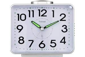 Tinload Analog Seniorenwecker mit Nachtlicht, 4 Zoll großes Zifferblatt, Tischuhr mit Schlummerfunktion, laut, ansteigendem 3-stufigem Glockenton, Batteriebetrieben (Schwarz-M)