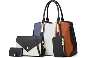 NICOLE & DORIS Borse Donna 4 Pezzi Set Borsa a Mano in Contrasto Colore Crossbody Bag Borsa a Tracolla Moda Borse a Spalla Elegant Borsetta Porta Carte Portafoglio