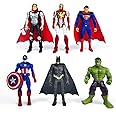 Skytail Ultimate Avenger Superhero Cake Toy Topper Set of 6 Pcs Best Heroes Action Figures Batman Superman Hulk Thor, Ironman, Captain America Collectible Models Superhero Playset Exclusive 4inch/10cm