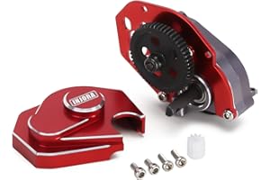 INJORA CNC Aluminium Complete Transmission Gearbox with Steel 0.3 Mod Transmission Gear for Axial SCX24 Deadbolt C10 JLU Gladiator Bronco 1/24 RC Crawler Car Upgrade,Red