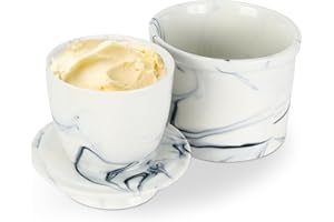 LUZIYUN Beurrier en Céramique Blanc Bleu et Porcelaine - Récipient à Beurre avec Système à Eau Pour Stockage de Beurre Doux, Frais et Tartinable