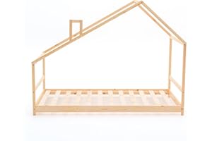 Robincool Cama Infantil Montessori de Madera Ecológica Sweet Dreams 198x95x150 cm para Colchón de 190x90 cm Guirnalda de LED