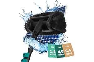 VONROC Brosse de Lavage Telescopique 4,50m - Nettoyage Panneaux Solaires, Murs, Vitres, Voiture - Nettoyeur de Vitres Professionnel 2-en-1 avec Perche Telescopique - Tuyau, Distributeur (4,6M)