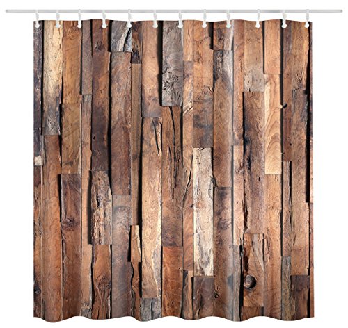 GEMVIE Cortina de Ducha de Tela Impermeable Resistente 180x180cm Impresión 3D con 12 Anillos Madera