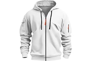 XCXC Herren Kapuzenjacke mit Reißverschluss Männer Outdoorjacke mit Armtasche Kordelzug Fronttaschen Langarm Oberteil Übergangsjacke Freizeitjacke für Fitness Alltag Freizeit