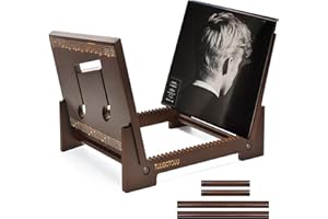 TUUGOTOUU Vinyl record storage holder Bamboo Record display stand Store and display up to 50 7"-12" LP albums DVDs or CDs Display Shelf suitable for desktop album storage books pictures brown