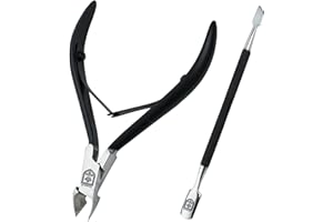 SENBACH Cuticle Trimmer with Pusher, Remover Nipper Professional Stainless Steel Cutter Clipper Durable Pedicure Manicure Tools for Fingernails and Toenails (Black) (1548)