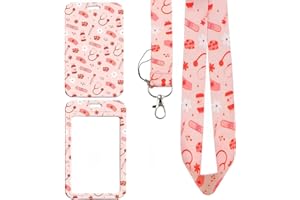AFCJLTO Porta badge identificativo con cordino staccabile per, Porta Badge Infermiere,Cordino Porta Badge da Collo Infermiera,Perfetto per Medici, Infermieri, Uffici, Scuole(rosa)