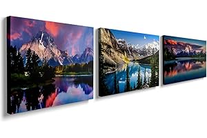 PRINFANTASY Wall Art 3 Pictures Canvas Prints Mountains Modern Artwork Framed Bedroom Bathroom Bathroom Home Decor 30x40CMx3 set YH058