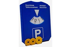 M&H-24 Tarcza parkingowa do samochodu ze skrobaczką do lodu i 3 żetonami do wózka na zakupy – Zegar parkingowy do samochodu i motocykla niebieski z dopuszczeniem do użytku w Europie, 1 sztuka