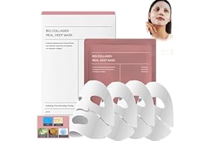 SWEIYRAN Organic Collagen Mask, Organic Collagen Real Deep Mask, Face Mask Overnight, Collagen Film Hydrating Anti-Wrinkle Lifting Peel Off Mask Moisturising Face Mask，Pore Minimising Elasticity, 4 Pcs/Box