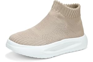 PEARLEAF Unisex Kids Knit Athletic Mesh Breathable Comfort Walking Shoes Boys Girls Running Trainers School Sports Lightweight Shoes Slip on Sneakers Size