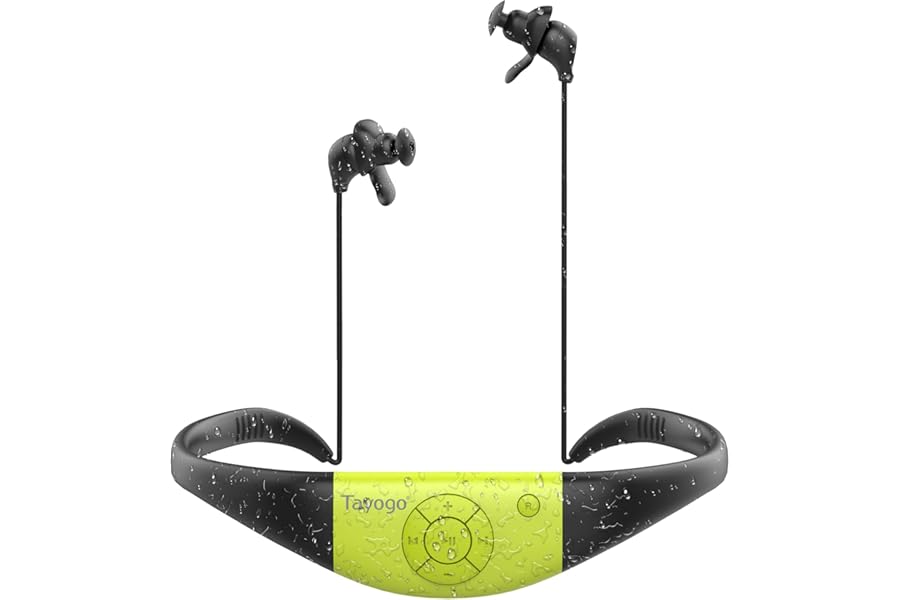 Tayogo Waterproof Swimming MP3 Headphones, IPX8 8GB, Ultra Lightweight Waterproof Music Player, 20 Hours Playtime, Underwater MP3 Player, Perfect for Swimming, Surfing, Green