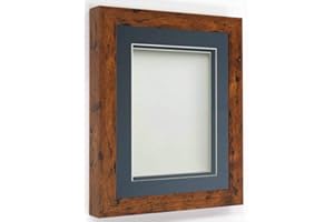 Frame Company Frame Range Rickman Box 3D-Bilderrahmen, Holz, Rustikal mit blauem Passepartout, 8x8 for Image Size 5x5 inch