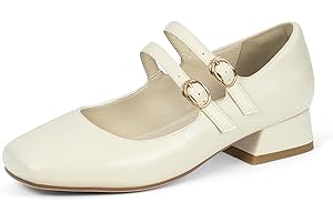 elerhythm Mary Jane - Zapatos de tacón bajo para mujer, estilo casual, con doble correa en el tobillo, con bloque grueso