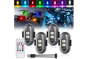 NHHEO Lumières Stroboscopiques LED Sans Fil avec Télécommande, 8 Couleurs Chargement USB Lumière LED Etanche pour l'intérieur de la Voiture Motos Vélo Drone Camion Anti-collision(4PCS)