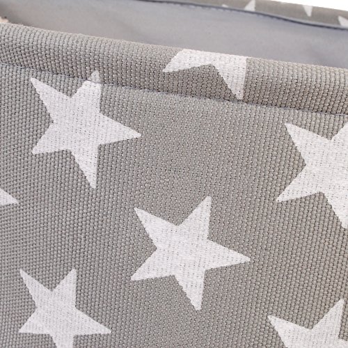 Grauen Aufbewahrungsbox aus Leinen mit Sternen Muster – qualitativ hochwertiger Korb zur Aufbewahrung im Haushalt mit weiß Sternen. 40cm Durchmesser x 45cm Höhe - 3