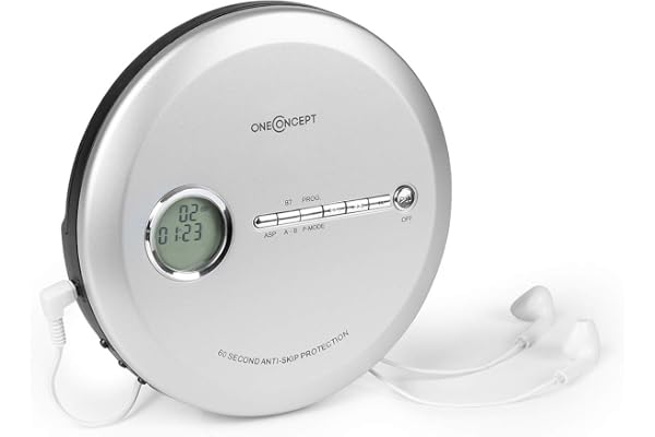 oneConcept CDC 100MP3 - Discman, Affichage LCD, Système Anti-Choc, Formats CD, CD-R, CD-RW et CD-MP3, Amplification des Basses, USB, Antishock, Argent