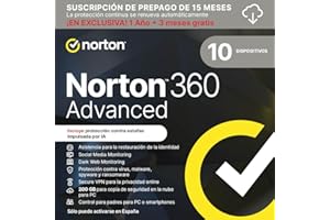 Norton 360 Advanced 2026 │ 10 Dispositivos │ 15 meses renovación automática │ Social Media, Dark Web Monitoring y VPN │ Código por email
