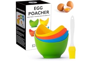 YomiFamily 4 Pack Silicone Egg Poacher Cups with Ring Standers, Nonstick Egg Poaching Cups for Air Fryer, Baking oven or Stovetop Cooking, BPA Free