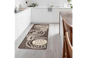 Knutzen Wohnen Küchenläufer 60x180 cm Coffee Braun - Küchenteppich - rutschfest und waschbar - Fußwärmende Designmatte - Sisaloptik - Stilvoller Läufer für Küche, Flur und Wohnraum