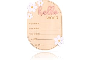 Baby Announcement Sign, Wooden Hello World Newborn Welcome Sign Personalized Birth Announcement Board for Baby Name Gender Neutral Nursery & Hospital Photo Props Keepsake Gift (Pink Letter)