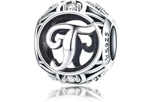 ‎YASHUO JEWELLERY Geburtstags-Charms aus echtem 925er-Sterlingsilber, mit Initiale A-Z, DIY, Alphabet-Charm-Anhänger für Pandora-Charm-Armbänder (Buchstabe T)