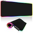 Gaming Mouse Mat, RGB, 800 x 300 mm, XXL Gaming Mouse Mat, Large, 14 Lighting Modes, 7 LED Colours, Waterproof, Non-Slip for Keyboard, Computer, PC, Gamer, Desk, Black