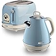 Ariete ARPK3 Retro Style Jug Kettle and 2 Slice Toaster Set, Vintage Design, Blue