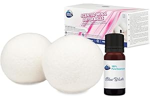 CARE + PROTECT "Bolas de lana para secadora" con esencia 100% perfumada, Reduce a la mitad el tiempo de secado, Ahorra energía, 1000 Ciclos, Paquete de 2 Bolas + 10ml de Esencia
