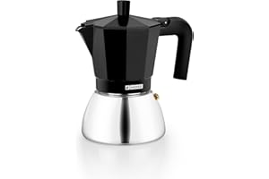 Monix Induction Inox Cafetera Italiana de Aluminio y Acero Inoxidable, 9 tazas de capacidad, Mango termorresistente, Fácil de Lavar, Apta para todo tipo de Cocinas incluida Inducción, color negro