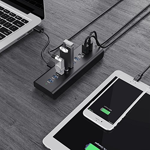 AUKEY USB 3.0 Hub 7 Datenports mit 3 Ladeports mit 48W Netzteiladapter Schwarz für USB kompatiblen Geräten - 4