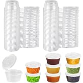 Pack of 100 Storage Jars with Lids Small 2 oz Food Storage Containers Leak-Proof Sauce Cups 50 ml Plastic Container Dressing Cups Microwave Safe Small Tins for Sauces Dips Spices