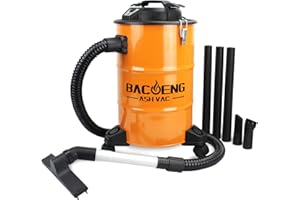 BACOENG Aspiracenere Stufa Pellet con Sistema di Filtraggio a Due Fasi, 20L Bidone Aspiracenere, 1200W