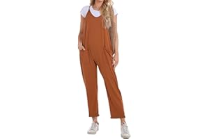Migcaput Mono Peto Suelto Mujer Verano Pantalones de Peto Mujer Largo Moda Color Sólido Jumpsuits Overalls con Bolsillos Ancha Playa Cómodo Pantalón Rompers