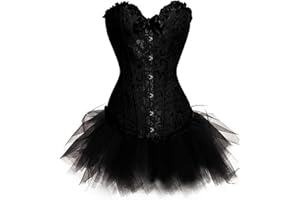 KUOSE Women's Plus Size Lingerie Burlesque Corset with Tutu Skirt Halloween Outfit Sets