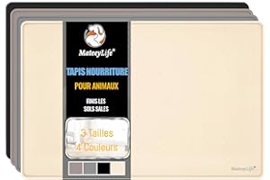 MateeyLife Tapis Gamelle Chat et Chein en Silicone, Tapis Nourriture Chat Imperméable, Absorbant avec Bords surélevés, Plateau en Silicone Mat, 46x31cm, Beige