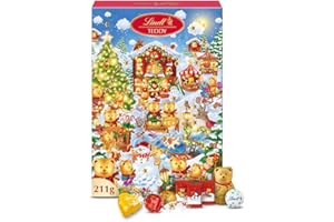 Lindt - Calendrier de l'Avent TEDDY - Assortiment de Chocolats au Lait et Blancs - Idéal pour Noël, 211g