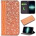 Produktbild Glitzer Lederhülle für Galaxy J3 2017, Galaxy J3 2017 Bookcase, LolStore Glitter Bling Hülle Tasche Klapphülle mit Kartenfach Magnet Flip Wallet Case Leder Cover Magnetverschluß, Gold & Orange