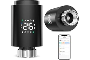 SENCKIT Thermostat Intelligent pour radiateur : vanne thermostatique programmable, Thermostat Zigbee pour réglage de la température, contrôle par Application, hub Zigbee requis, Compatible avec Alexa(Noir)