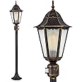 Outdoor lamp Hong Kong Frost with Motion Detector, Floor lamp in Antique Look, cast Aluminium in Black/Gold with Frosted Glass panes, Pathway lamp 122cm, Vintage Garden lamp, E27, IP44, Without Bulbs