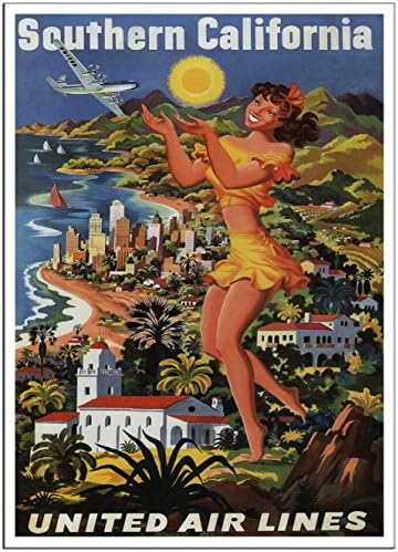 SOUTHERN CALIFORNIA, UNITED AIR LINES - 1950 - Vintage Airline Poster USA - A3 Matte (16.5 x 11.7 inch)