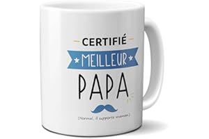 DECOHO - Mug Certifié Meilleur Papa - Cadeau Anniversaire ou Noël pour super père - Imprimé en France - Blanc