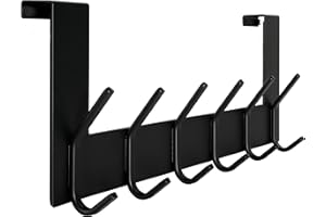 WEBI Perchero Puerta,Percha Puerta,Colgador Puerta,Gancho Puerta en con 6 Ganchos Dormitorio,Baño,2.1cm,Negro