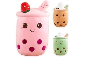 BOBOMON Peluche Bubble Tea Doudou Cuscino Kawaii Peluche Cuscino Cute Boba Tè Tazza Giocattolo Morbido Deco Regalo per Bambini (Rosa, 23 cm)
