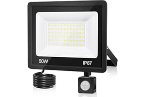 VRFMALIY 50W Foco LED Con Sensor De Movimiento,5000LM Foco LED Exterior,7000K Foco LED Detector Blanco Frío, IP67 Impermeable Focos LED Exterior Para Casa,Garaje,Patio,Terraza,Campo
