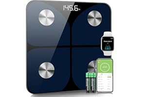 Foryond Balance Connectée Balance Pèse Personne, Pèse Personne Impédancemètre, la masse graisseuse, l’eau, la masse musculaire, l’IMC et le MB (métabolisme de base), Pour IOS et Android,Bleu