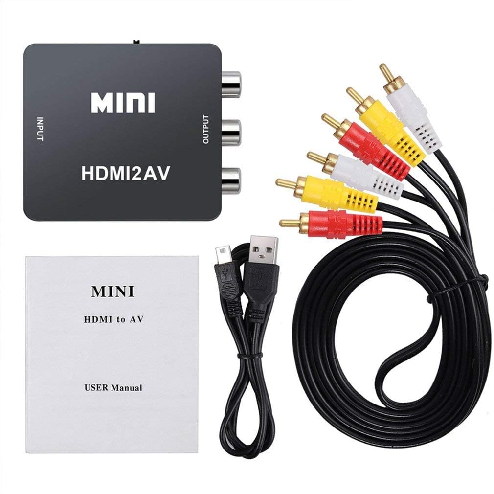 VIAXOS HDMI/HDTV to AV/3RCA Scaler Adapter HD Video Composite Converter Box HDMI to RCA/CVSB L/R Video 1080P Mini HDMI2AV Support NTSC PAL New (White) with Cable