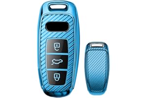 HIBEYO Funda para Llave de Coche, Adecuada para Audi 2019, 2020, 2021, A6, A6L, A7, E-Tron A8, Q8, Smart Keyless Entry, 3 Botones, Color Azul Carbono