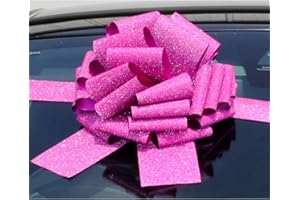 Hampabox GIANT CAR BOW (30cm diameter) + 3 METRES of RIBBON for Cars, Bikes, Big Birthday GLITTERY PINK/PURPLE